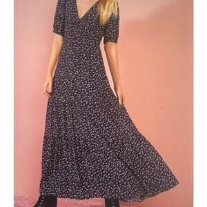 Modcloth New Ditsy Floral Short Sleeve Tiered Maxi Dress Size S